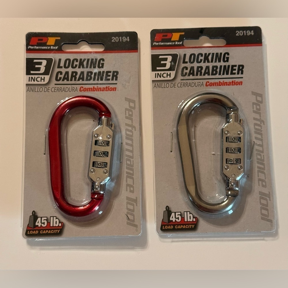 Performance tool Locking Carabiner 3 inch one red & one silver